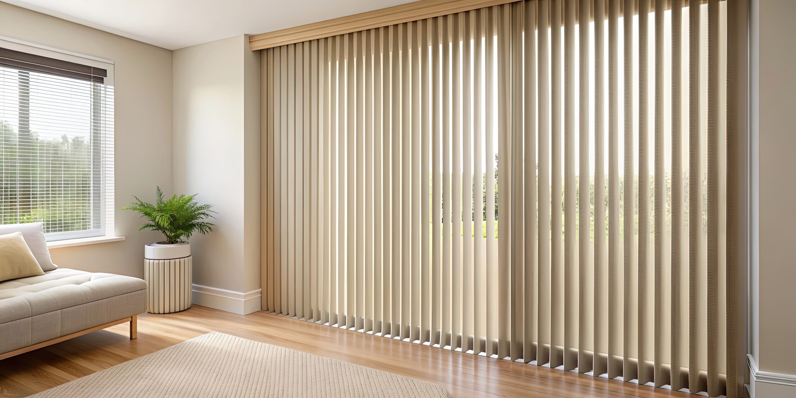 Detail of closed beige vertical blinds in a bedroom interior , blinds, window, interior design, home decor, privacy Detail of closed beige vertical blinds in a bedroom interior , blinds, window, interior design, home decor, privacy